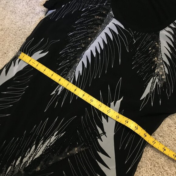 Olsen Europe Beadwork and Sequin Feather Print Black Tee - Picture 13 of 16